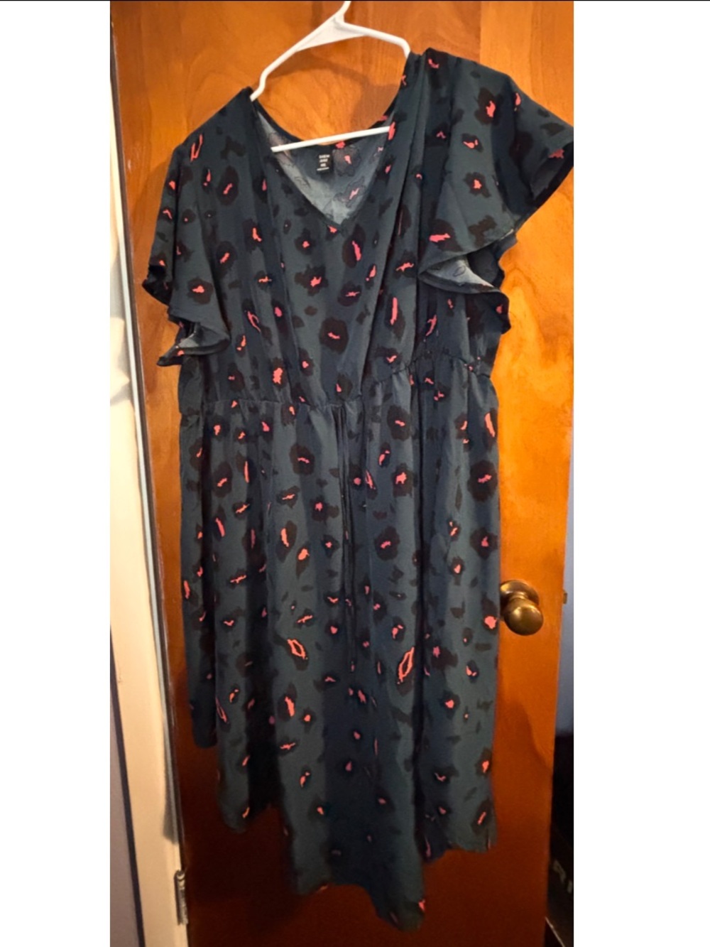 Shein Women's Teal Floral Midi Dress with Flutter Sleeves